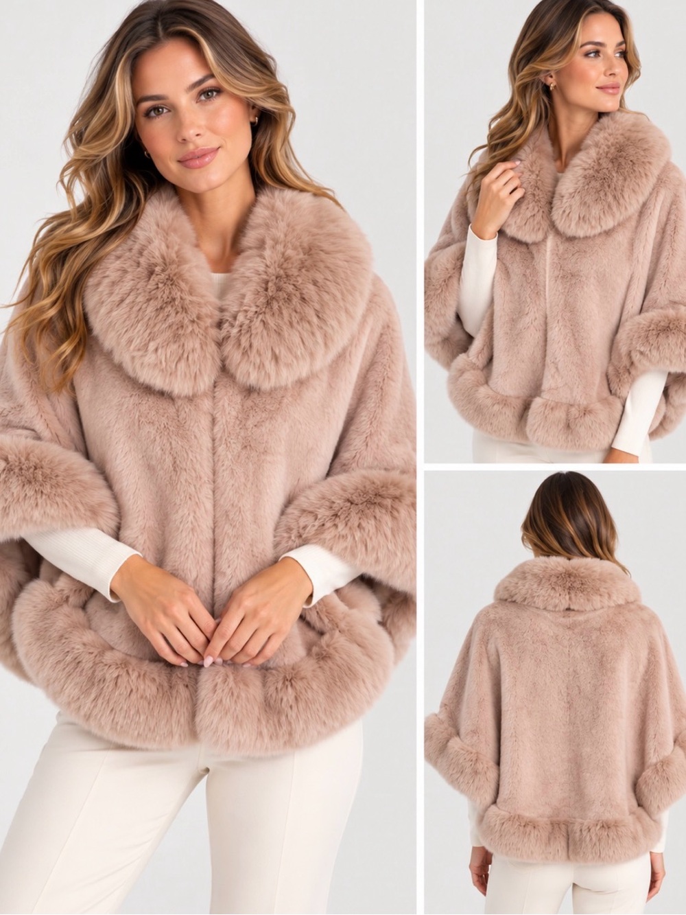 La Fiorentina Blush Pink Faux Fur Cape Poncho Wrap NWT
